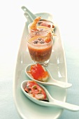 Appetisers: seafood soup, shellfish with soft cheese, pumpkin jam
