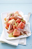 Watermelon salad with smoked trout