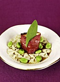 Saltimbocca with farfalle and beans