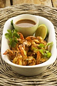 Sweet and sour prawns with sauce