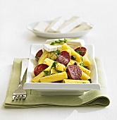 Rigatoni with salami and soft cheese