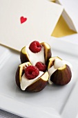 Fresh figs stuffed with raspberries & cream for Valentine's Day
