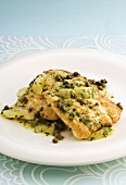 Shark with capers, herbs and lemon