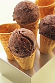 Chocolate and cherry ice cream cones