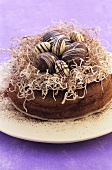 Flourless chocolate cake with chocolate eggs