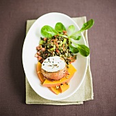 Lentil salad with goat's cheese and pickled pumpkin