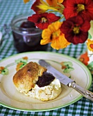 Scone with butter and jam