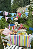 Table laid for children's party out of doors