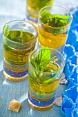 Several glasses of peppermint tea (N. Africa)