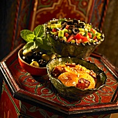Two different salads and olives (Morocco)