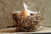 Ein gekochtes Ei im Nest