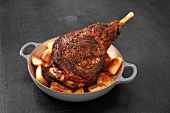 Leg of lamb on roast potatoes