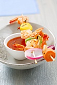 Prawn skewers with chilli sauce