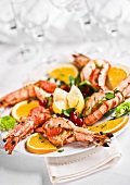 Plate of prawns with fruit