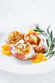 Fried bacon-wrapped scallops