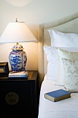 Lamp on bedside table