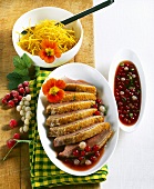 Duck breast with red- and white currant sauce