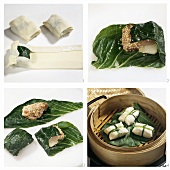 Steaming chicken breast with chard in pastry wrapper