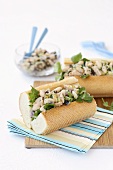 Tuna and bean salad in baguette