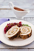 Pork roulade with mushroom and pancetta stuffing