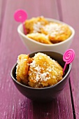 Banana fritters in coconut batter