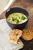 Herb cream soup with fresh herbs