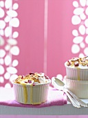 Rhubarb pudding with slivered almonds