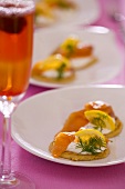 Blinis with crème fraîche and salmon