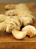 Garlic cloves and ginger root