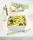 Narrow ribbon pasta with vegetables