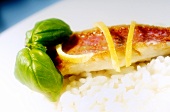 Red mullet with basil on rice