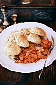 Kreplach (Jewish dumplings) with accompaniments