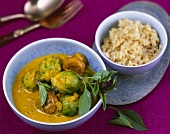 Thai Brussels sprout curry with chestnuts and jasmine rice