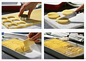 Making polenta gratin with Fontina cheese