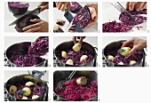 Preparing red cabbage with apples