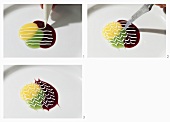 Making a decorative design with fruit sauce