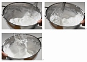 Beating egg white stiffly in a beating bowl