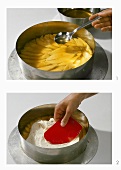 Making mango torte with white wine jelly & peanut butter cream