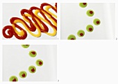 Making cake or plate decorations with fruit puree