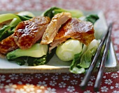 Glazed duck with pak choi