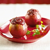 Two baked apples with cranberry- and pomegranate stuffing