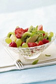 Fruit salad in glass dish
