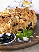 Summer bread with black olives and dried tomatoes