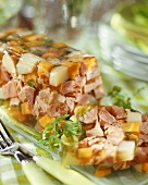 Meat and vegetables in aspic