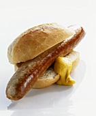 Sausage in bread roll with mustard