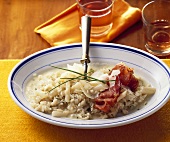 Scorzonera risotto with fried Parma ham