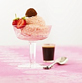 Strawberry ice cream with chocolate truffle