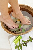 Refreshing foot bath with mint and mint oil