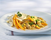 Turkey and spring vegetable ragout with spaetzle noodles