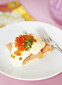 Egg Benedict with smoked salmon and Keta caviar